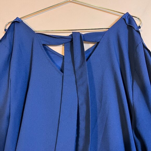 Lane Bryant Plus Navy Big Bell Sleeve V-Neck Blouse - Picture 5 of 10